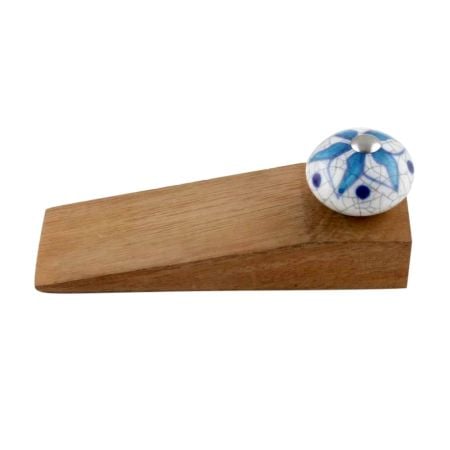 2 Pieces Turquoise Floral Crackle Ceramic Wooden Door Stopper